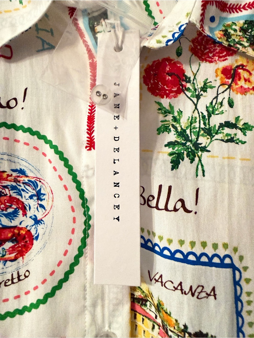 NWT Jane + Delancey Italian Postcard Button-Up Shirt Multicolor Print Sz L - Picture 3 of 5